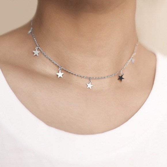 Silver ‘Stars-on-a-String’ Choker Necklace - Picture 7 of 8